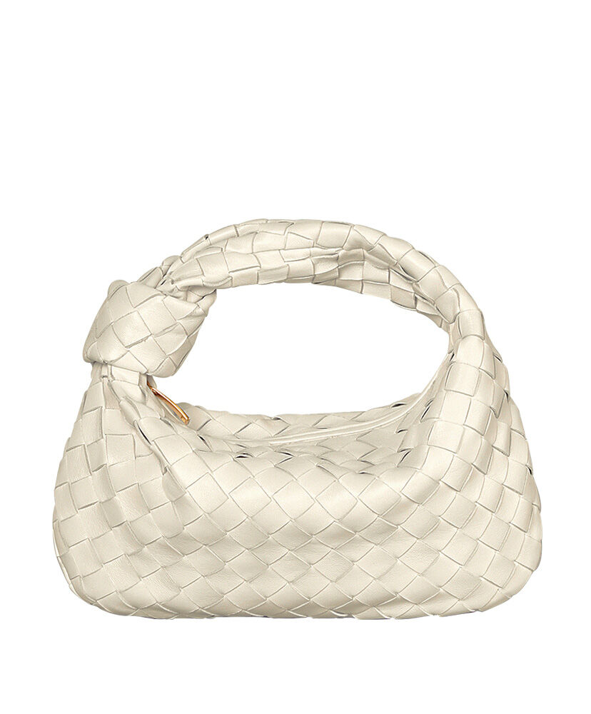 Bottega Veneta Rounded Mini Hobo Bag In Woven Leather White